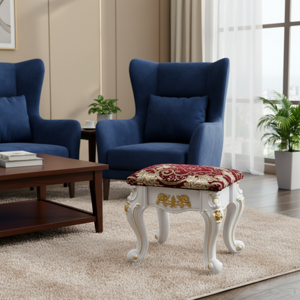 European Velvet Tufted Stool with Storage: Vintage Coffee Table Ottoman, Solid Wooden Seat, Gold Embroidery Accent Footrest - gallery 2