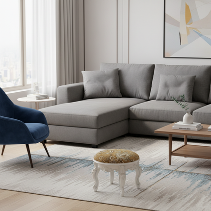 Retro Fabric Dressing Chair, Child Round Stool, Dressing Seat, Home Furniture, Living Room Dinning Chair, ABS Leg, Round Ottoman - gallery 2