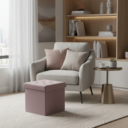 1PC Foldable Dressing Table Stool Pouf Storage Ottoman Chair Stool Upholstered Footstool Linen Couch Stool Removable Cover - gallery 2