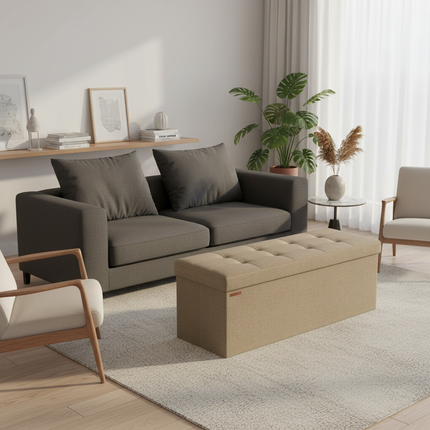 SONGMICS Storage Bench, Foldable Pouffe, 38 x 110 x 38 cm, End of Bed, Footrest, Storage Box, Load up to 300 kg, for Living Room - gallery 2