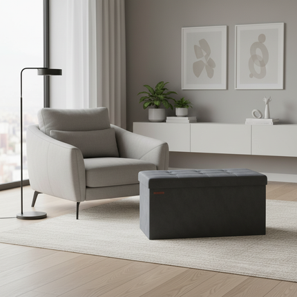 SONGMICS Storage Bench, Velvet Pouffe with Lid, with 2 Boxes, 38 x 76 x 38 cm, Load Capacity 300 kg, for Hallway, Living Room - gallery 2