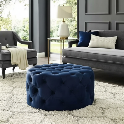 Velvet Round Ottoman Luxury Sofa Living Room Furniture Modern Bedroom Floor Pouf Clothing Store Shoes-changing Soft Stool B - gallery 2