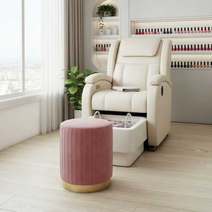 Scandinavian Velvet Makeup Stool - Swivel Vanity Chair with Gold Legs, Instagrammable Nail Salon Stool for Bedroom & Living Room - gallery 2