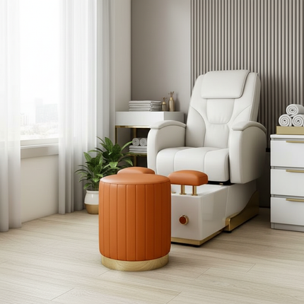 Scandinavian Velvet Makeup Stool - Swivel Vanity Chair with Gold Legs, Instagrammable Nail Salon Stool for Bedroom & Living Room - gallery 2