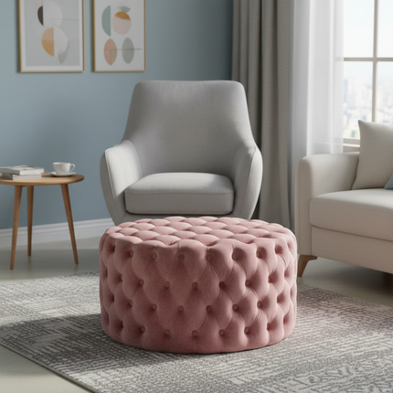 Nordic Living Room Ottoman Round Button Velvet Shoe Changing Stool Apartment Living Room Light Luxury Home Small Makeup Stool - gallery 2