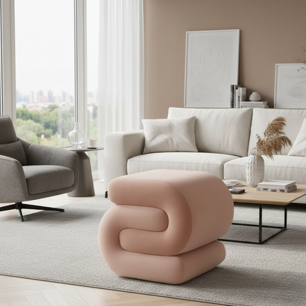 Modern Foot Stool Ottoman, S-Shaped Velvet Vanity Stool, Upholstered Sofa Footrest Extra Seating Pouf for Bedroom - gallery 2