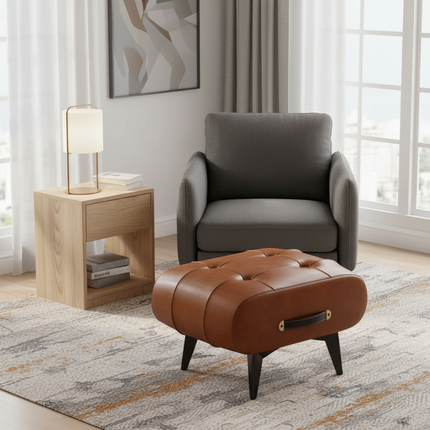 A square leather stool, living room stool, sofa footstool, home decoration, light luxury American, Italian, home decoration - gallery 2