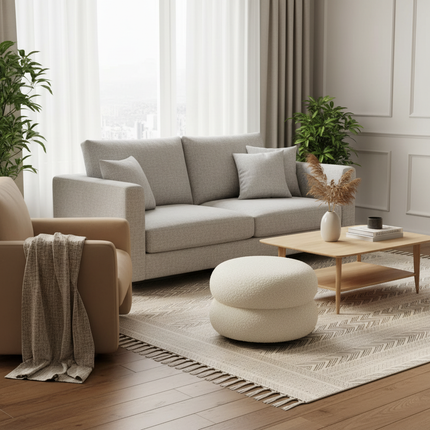 Creamy Household Stool Girls' Makeup Seat Bedroom Vanity Chair Soft Lamb Wool Pouf Minimalist Manicure Round Ottoman - gallery 2