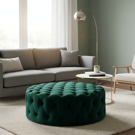 Velvet Round Ottoman Luxury Sofa Living Room Furniture Modern Bedroom Floor Pouf Clothing Store Shoes-changing Soft Stool B - gallery 2