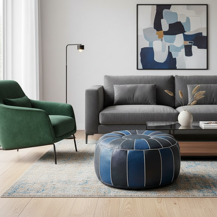 45cm Moroccan Artificial PU Leather Pouf Cover Craft Simple Sofa Ottoman Footstool Unstuffed Living Room Bedroom Cushion Covers - gallery 2