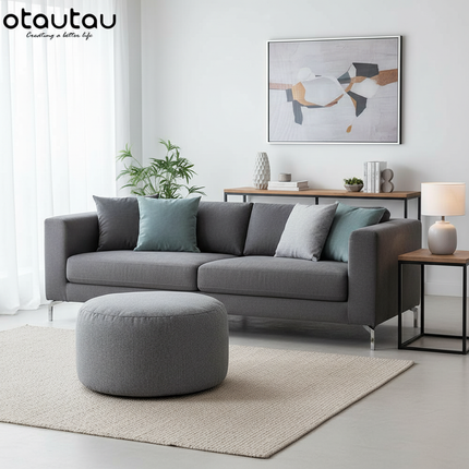 OTAUTAU Round Stool D30cm*H20cm Linen Bean Bag Ottoman with Filling Beanbag Pouf Footstool Tatami Futon Puff JD001 - gallery 2