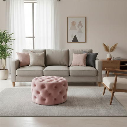 Velvet Round Ottoman Luxury Sofa Living Room Furniture Modern Bedroom Floor Pouf Clothing Store Shoes-changing Soft Stool B - gallery 2