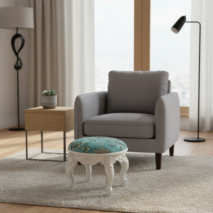 Retro Fabric Dressing Chair, Child Round Stool, Dressing Seat, Home Furniture, Living Room Dinning Chair, ABS Leg, Round Ottoman - gallery 2