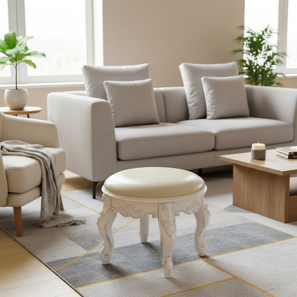 Retro Fabric Dressing Chair, Child Round Stool, Dressing Seat, Home Furniture, Living Room Dinning Chair, ABS Leg, Round Ottoman - gallery 2