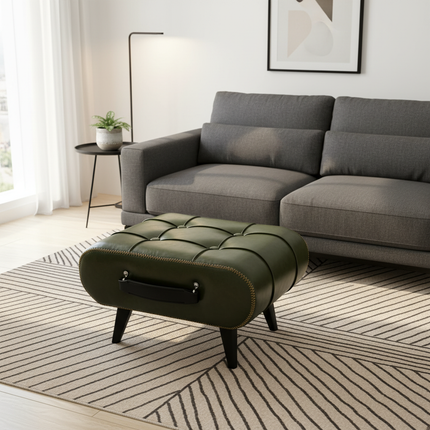 A high-quality oil-and-wax leather low stool, footstool, leather footrest stool, stylish multifunctional sofa side piece - gallery 2