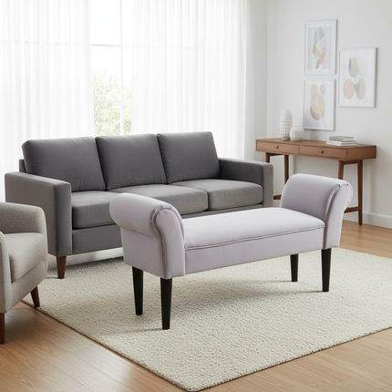 Homcom Footstool Bedside Bench with Arms Upholstered Bedroom Bench - gallery 2