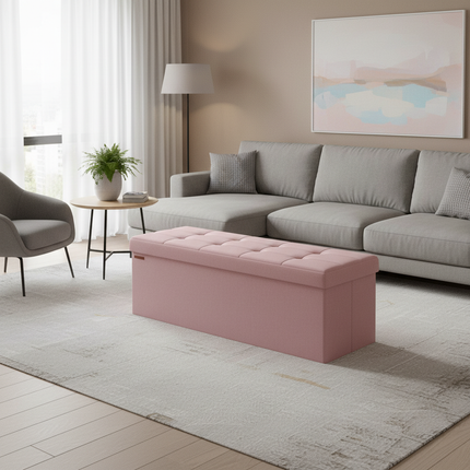 SONGMICS Storage Bench, Foldable Pouffe, 38 x 110 x 38 cm, End of Bed, Footrest, Storage Box, Load up to 300 kg, for Living Room - gallery 2