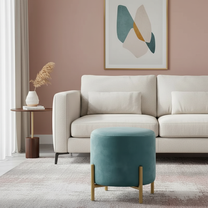 Customized Velvet Dressing Stool Golden Leg Tassel Makeup Bench Openable Ottoman Pouf for Home Fashionable Furniture - gallery 2