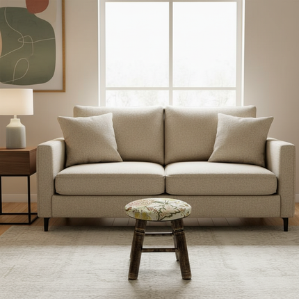 ‌Premium Velvet Upholstered Pouf Ottoman‌ - Solid Wood Leg Round Coffee Table Footrest European Style Extra Seat for Living Room - gallery 2