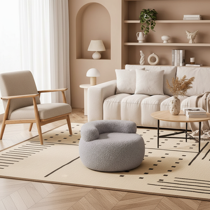 Soft Sofa Stool Household Round Stools Imitation Lamb Cashmere Ottoman Wooden Adults Feet Rest Bedroom Footrest Home Furniture - gallery 2