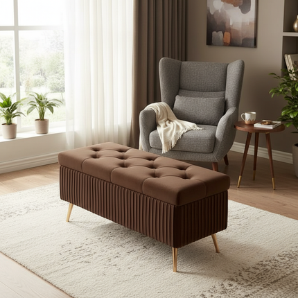 Velvet Ottoman Bench for Living Room Nordic Design Shoe Changing Stool with Storage Bedroom Bed End Seat Modern - gallery 2