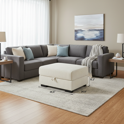 Anajqaqia Sofa Foot stool with Storage Room Ottoman Storage stool with Lid Cord Fabric - gallery 2