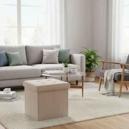 1PC Foldable Dressing Table Stool Pouf Storage Ottoman Chair Stool Upholstered Footstool Linen Couch Stool Removable Cover - gallery 2