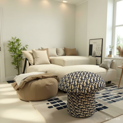 Mushroom Foot Stool Comfortable Lamb Velvet Shoe Changing Seat Living Room Children's Chairs High Elastic Sponge Hallway Ottoman - gallery 2