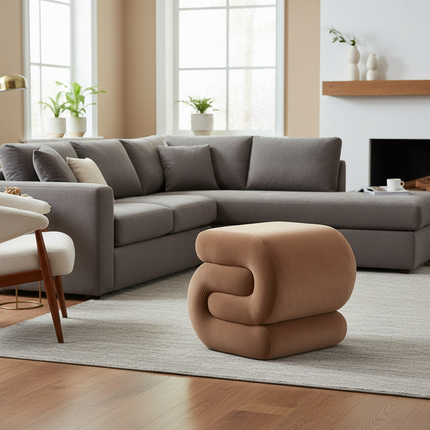 Modern Foot Stool Ottoman, S-Shaped Velvet Vanity Stool, Upholstered Sofa Footrest Extra Seating Pouf for Bedroom - gallery 2