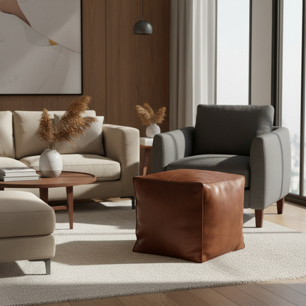 Foot Rest Non-Slip Storage Stool Large Capacity Waterproof Unstuffed Cushion Cover Stackable Thicken Leather Pouf Shoe-changing - gallery 2