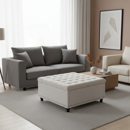 REDLIFE 35" Large Square Storage Ottoman Bench, Upholstered Coffee Table ,Lift Top Storage Ottoman Tufted Fabric for Living Room - gallery 2