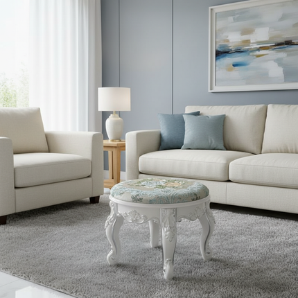 Retro Fabric Dressing Chair, Child Round Stool, Dressing Seat, Home Furniture, Living Room Dinning Chair, ABS Leg, Round Ottoman - gallery 2