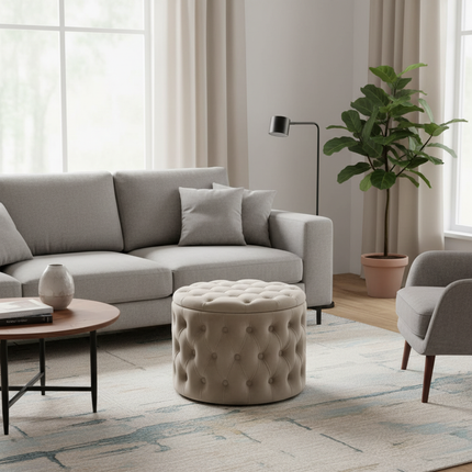 Nordic Luxury Sofa Footstool Living Room Bedroom Wardrobe Rest Stool Internet Celebrity Pink Fabric Storage Round Sofa Stool - gallery 2