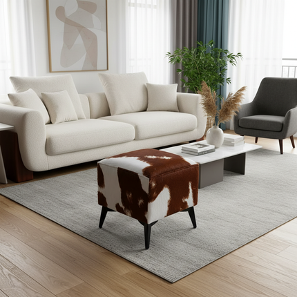 ‌Faux Leather Ottoman, Plush Entryway Bench, Velvet Square Stool, Minimalist Footrest for Bedroom/Balcony with Non-Skid Base - gallery 2