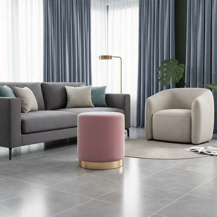 Living Room Round Stool Vanity Stool Velvet Ottoman Footrest Home Office  Compact Low Pouf  Shoe changing stool Dia33XH42cm - gallery 2