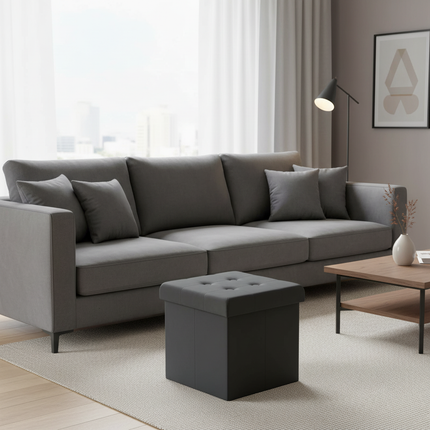 1PC Foldable Dressing Table Stool Pouf Storage Ottoman Chair Stool Upholstered Footstool Linen Couch Stool Removable Cover - gallery 2