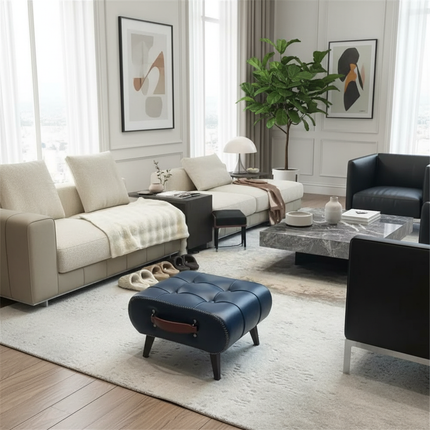 Small Foot Stool Ottoman PU Leather Rectangle Ottoman Footrest Bedside Step Stool with Wood Legs for Desk Living Room Bedroom - gallery 2