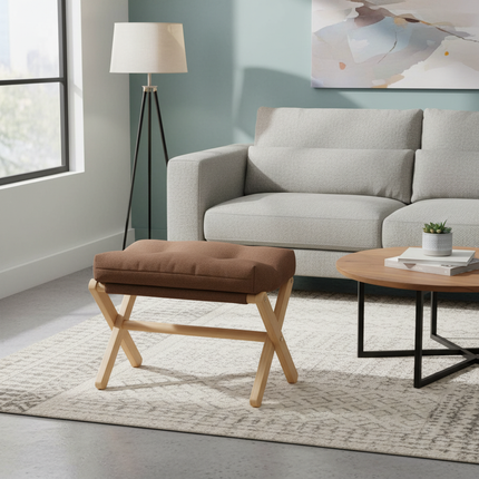 Solid Wood Shoe Changing Stool Footstool Sofa Rest Footstool, Folding Low Stool for The Entryway, Cotton-filled Cushion Stool - gallery 2