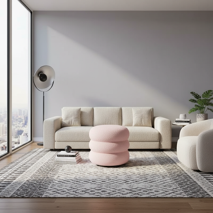 Creamy Household Stool Girls' Makeup Seat Bedroom Vanity Chair Soft Lamb Wool Pouf Minimalist Manicure Round Ottoman - gallery 2