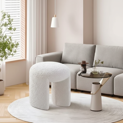 Lamb Wool Velvet Foot Stool Ottoman Nordic Makeup Stool Shoe Changing Stool Entrance Seating for Bedroom Living Room - gallery 2