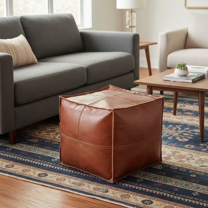 45cm Moroccan Artificial PU Leather Pouf Cover Craft Simple Sofa Ottoman Footstool Unstuffed Living Room Bedroom Cushion Covers - gallery 2