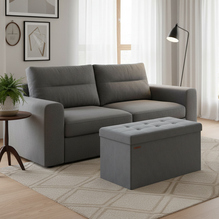 SONGMICS Storage Bench, Velvet Pouffe with Lid, with 2 Boxes, 38 x 76 x 38 cm, Load Capacity 300 kg, for Hallway, Living Room - gallery 2