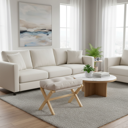 Solid Wood Shoe Changing Stool Footstool Sofa Rest Footstool, Folding Low Stool for The Entryway, Cotton-filled Cushion Stool - gallery 2