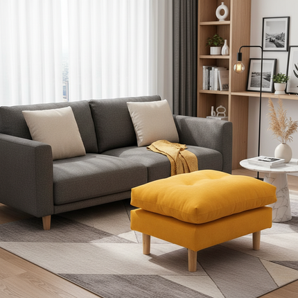 Soft Velvet Solid Wood Bed-End Bench  Durable Nordic Sofa Footstool  Sturdy Living Room Ottoman  Versatile Square Footrest - gallery 2