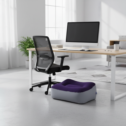 2 pcs Inflatable Foot Rest Cushion Flocking Pvc Comfortable Travel Footrest For Airplane Car Office Use Grey Blue Air Travel - gallery 2