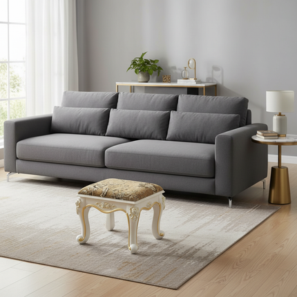 Retro Fabric Dressing Chair, Child Round Stool, Dressing Seat, Home Furniture, Living Room Dinning Chair, ABS Leg, Round Ottoman - gallery 2