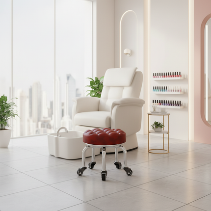 5-Wheel Metal Stool - Thickened Silent Low Stool with Sturdy Frame for Home/Foot Spa/Cosmetology/Kids - gallery 2