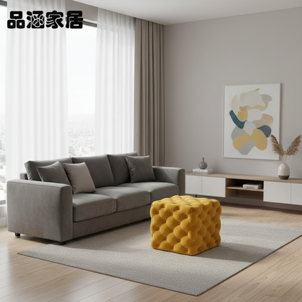 Light Luxury Velvet Foot Pedal Living Room Shoe Bench Creative Pull Buckle Hallway Ottoman High Elastic Sponge Dressing Stools - gallery 2