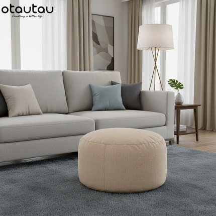OTAUTAU Round Stool D30cm*H20cm Linen Bean Bag Ottoman with Filling Beanbag Pouf Footstool Tatami Futon Puff JD001 - gallery 2