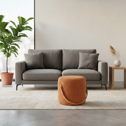 Lamb Velvet Round Stool for Living Room, Multi-Purpose Ottoman for Sofa & Coffee Table, Compact Home Decor Stool​ - gallery 2